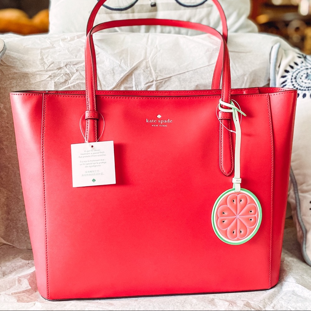 Kate spade large leather red tote NWT